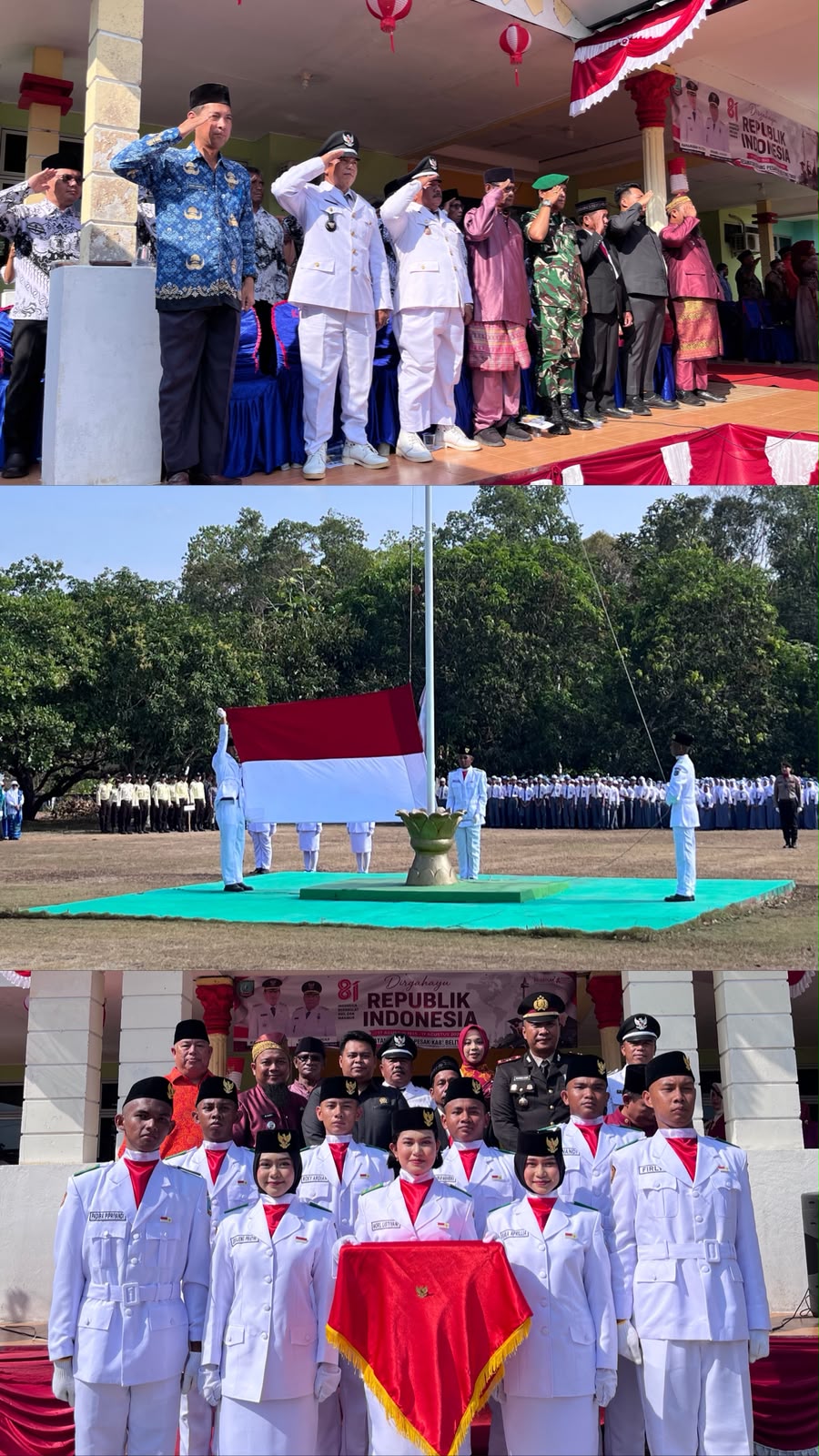 Upacara Pengibaran dan Penurunan Bendera Merah Putih dalam rangka HUT Ke-81 RI di Kecamatan Simpang Pesak Sukses Digelar