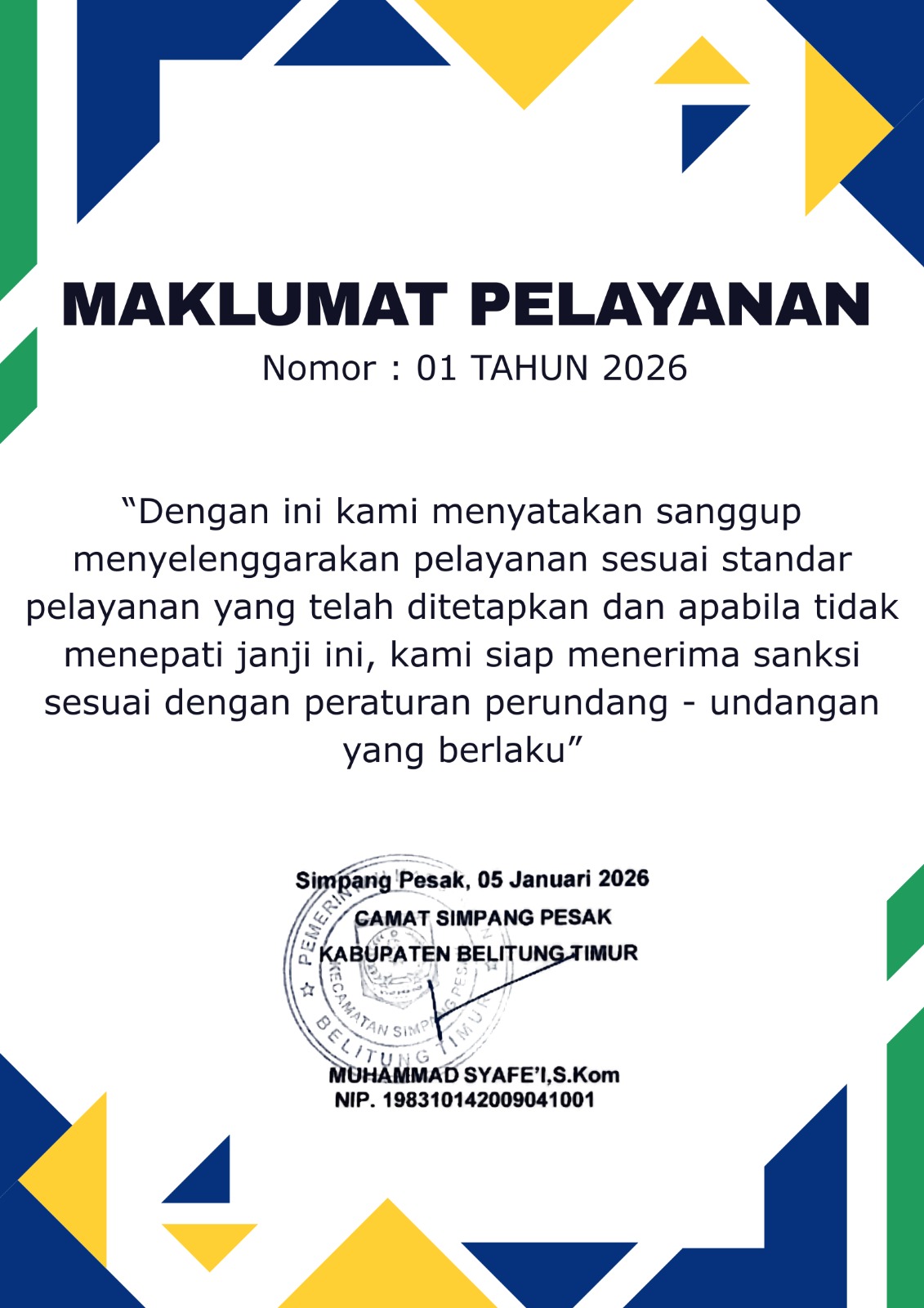 [MAKLUMAT PELAYANAN KECAMATAN SIMPANG PESAK]