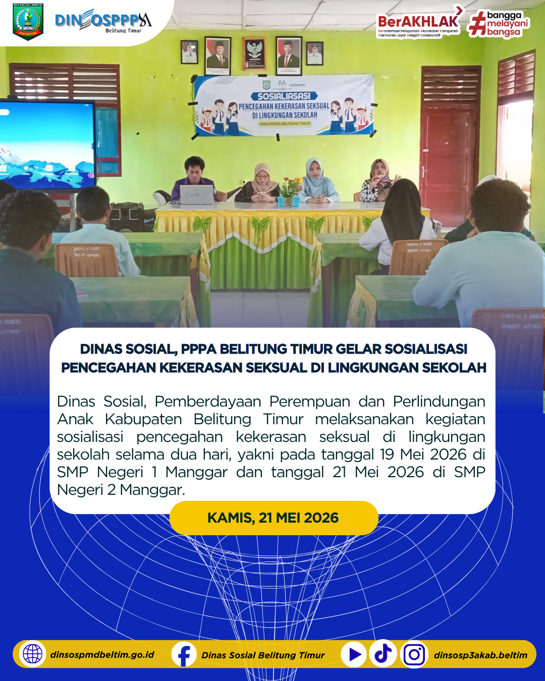 Dinas Sosial, PPPA Belitung Timur Gelar Sosialisasi Pencegahan Kekerasan Seksual di Lingkungan Sekolah
