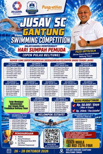Jusav SC Gantung Swimming Competition Buka Ruang Kompetisi Perenang Muda Se-Pulau Belitung